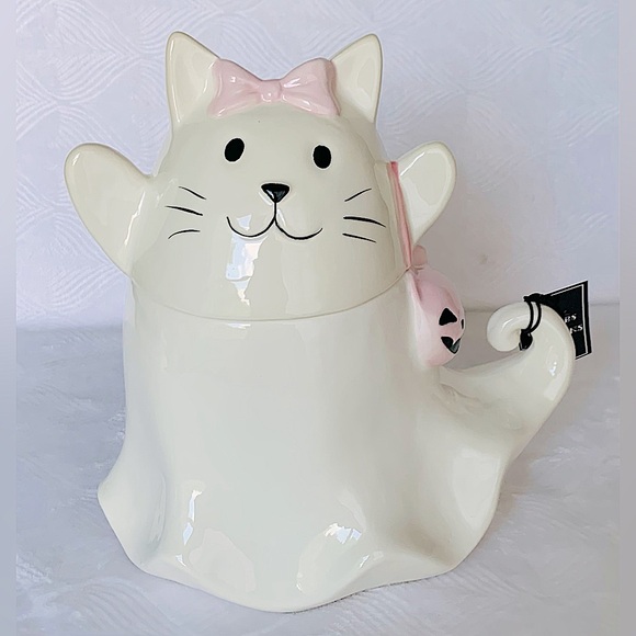 Cobwebs & Cauldrons Halloween Ghost Cat Cookie Jar / Canister - Picture 1 of 11